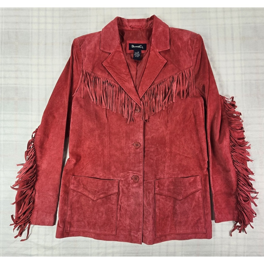 Denim&Co Red Suede Fringe Jacket